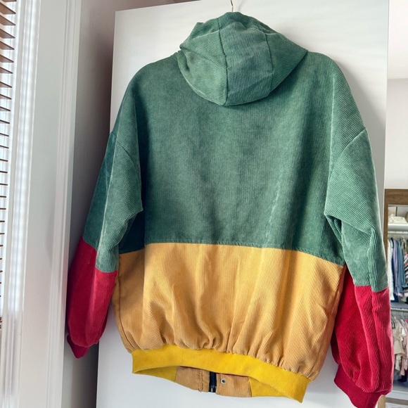 RETRO UNISEX 90s HIP HOP CORDUROY COLORBLOCK WINDBREAKER JACKET - Picture 2 of 7